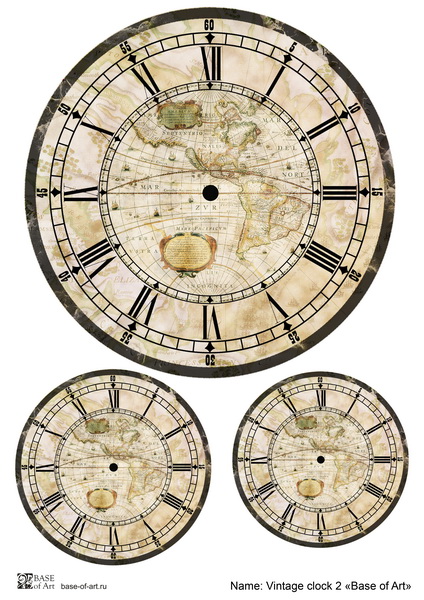 Декупажная карта Старые часы с картой Base of Art